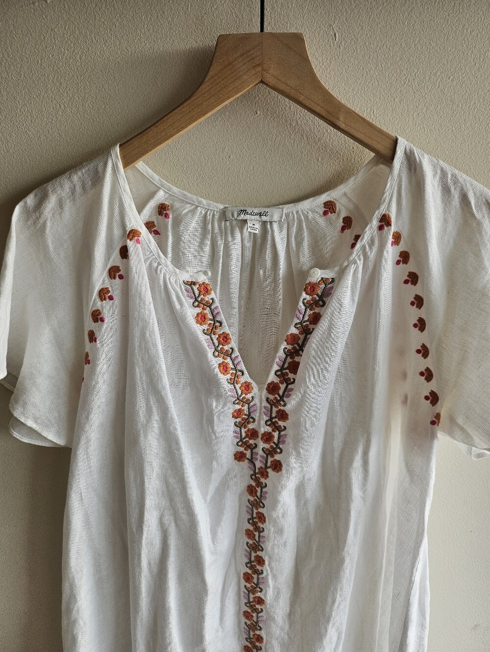 Madewell Embroidered Linen-Blend Raglan Ruffle Mini Dress Medium - Picture 3 of 5